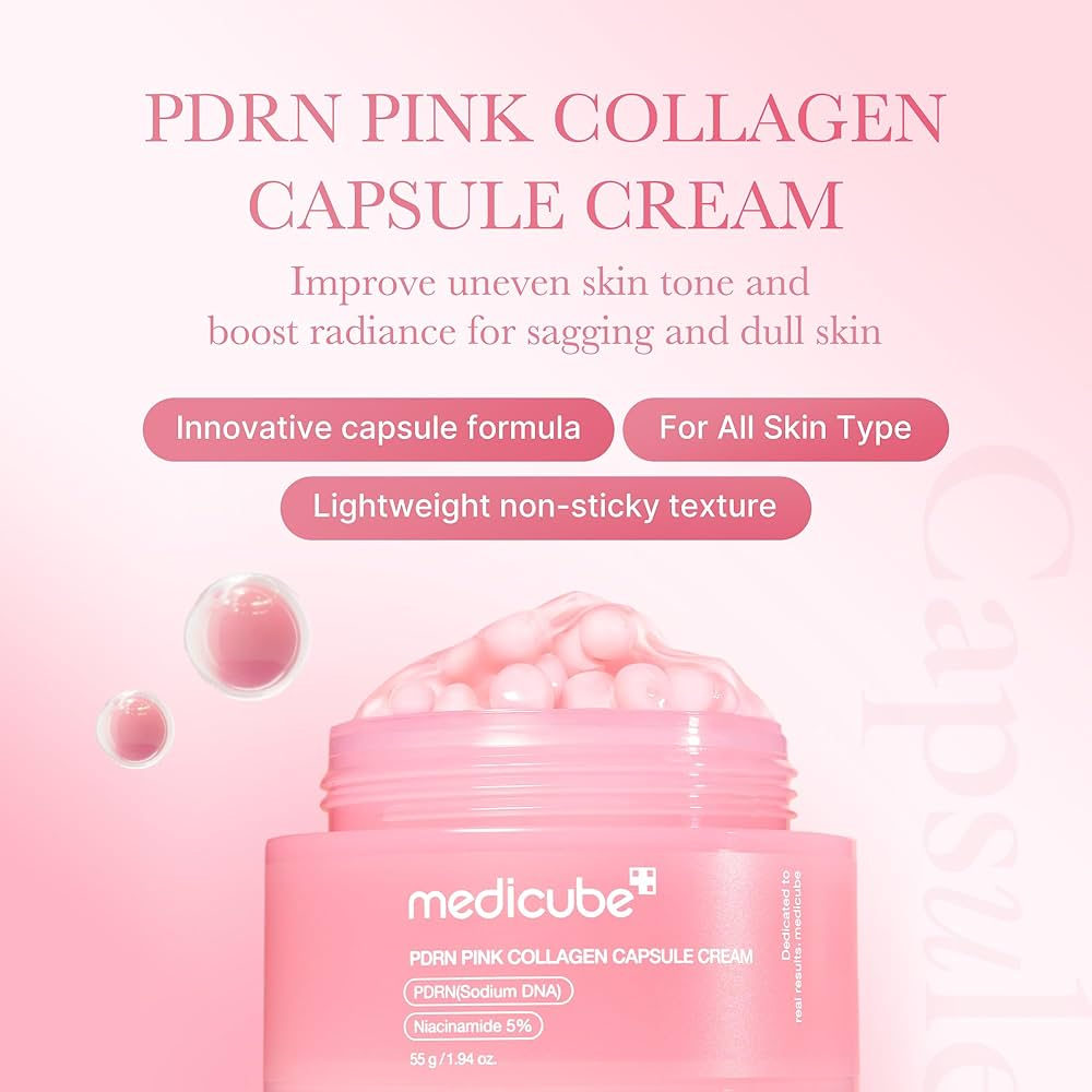  کرم کپسولی کلاژن و PDRN مدی کیوب روشن کننده و ضد چروک پوست Medicube PDRN Pink Collagen Capsule Cream 
