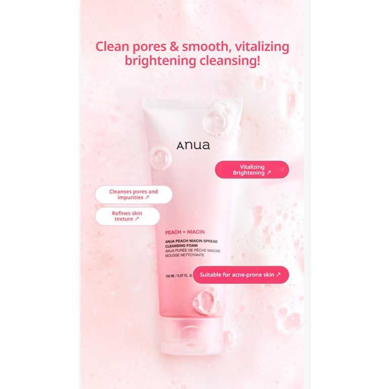  فوم شوینده روشن کننده هلو نیاسین آنوا Anua Peach Niacin Spread Cleansing Foam 