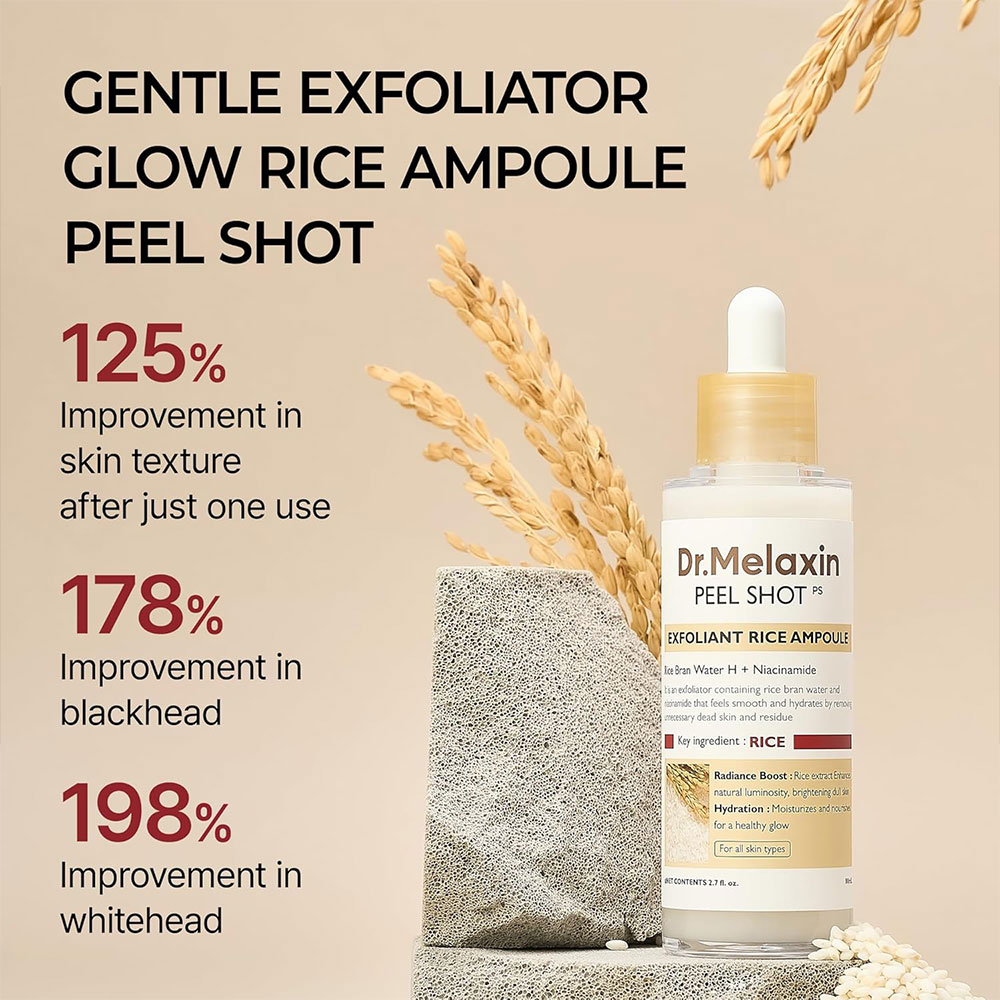  آمپول پیل شات برنج دکتر ملاکسین لایه بردار و روشن کننده پوست Dr.Melaxin Peel Shot Glow White Rice Peeling Ampoule 