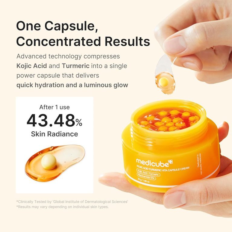  کرم کپسولی کوجیک اسید و زردچوبه مدی کیوب روشن کننده و تسکین دهنده قوی پوست Medicube Kojic Acid Turmeric Vita Capsule Cre 