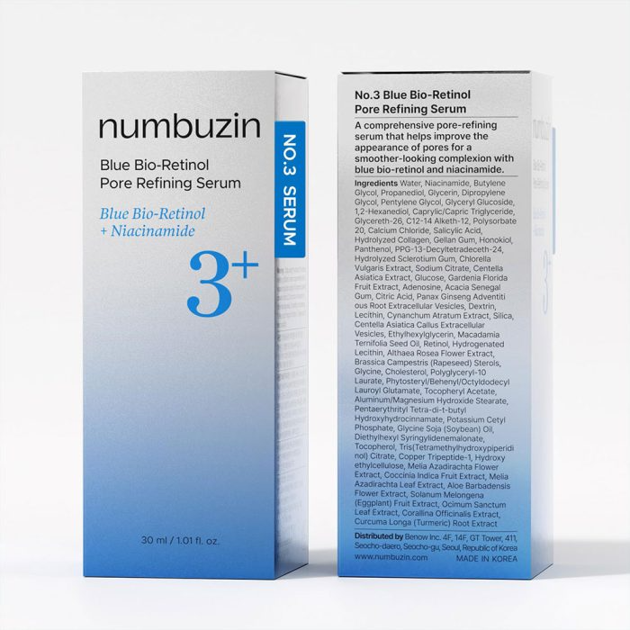 سرم کنترل منافذ بایو رتینول آبی و نیاسینامید شماره 3 نامبوزین Numbuzin No.3 Blue Bio-Retinol Pore Refining Ampoule 30ml