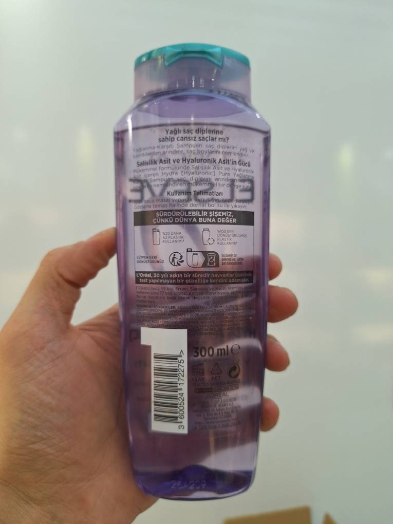 شامپو L'Oréal Elvive Hyaluron + Pure شامپو لورآل مدل هیدرا پیور هیالورونیک برای موهای چرب 300میل 