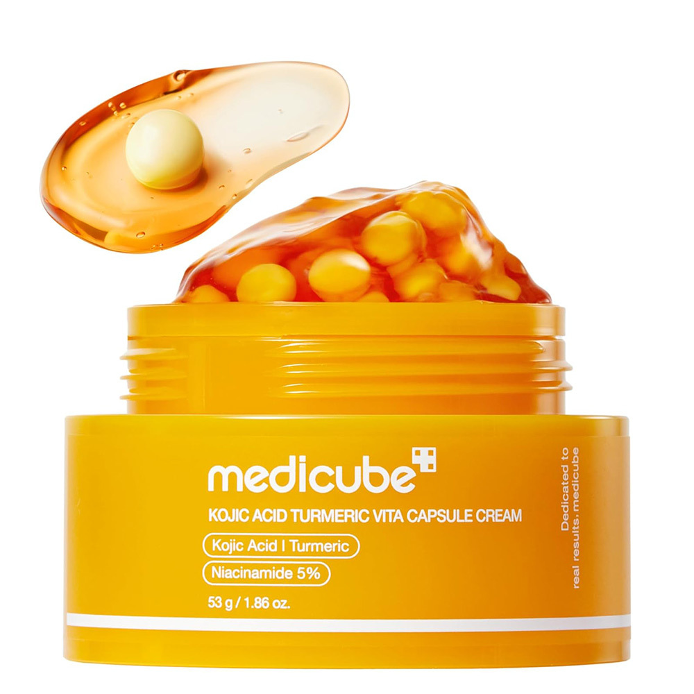  کرم کپسولی کوجیک اسید و زردچوبه مدی کیوب روشن کننده و تسکین دهنده قوی پوست Medicube Kojic Acid Turmeric Vita Capsule Cre 