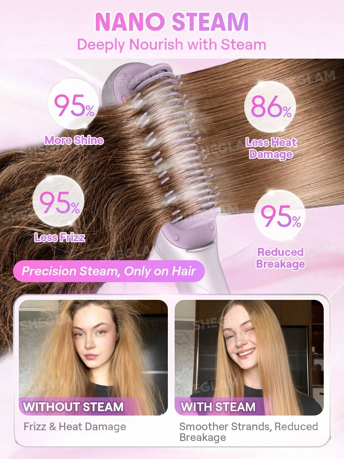  SHEGLAM Hydra Shot Steam Straightening Brush Pro برس اتو مو بخار حرفه‌ای هیدرا شات شیگلم – مدل Pro 