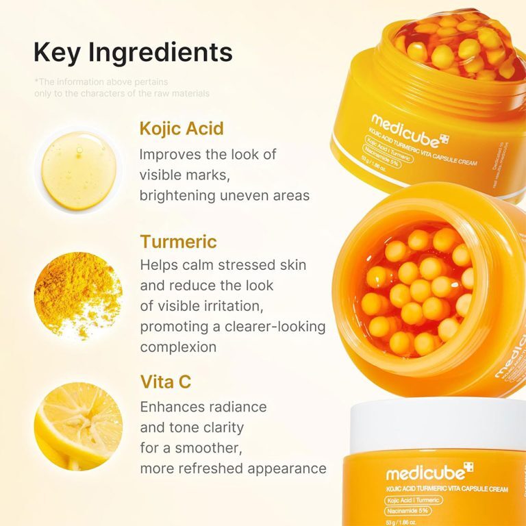  کرم کپسولی کوجیک اسید و زردچوبه مدی کیوب روشن کننده و تسکین دهنده قوی پوست Medicube Kojic Acid Turmeric Vita Capsule Cre 