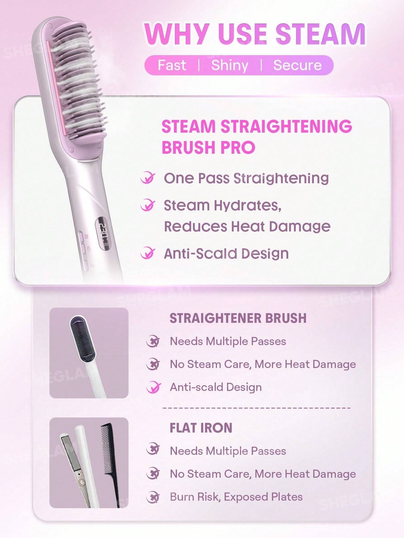  SHEGLAM Hydra Shot Steam Straightening Brush Pro برس اتو مو بخار حرفه‌ای هیدرا شات شیگلم – مدل Pro 