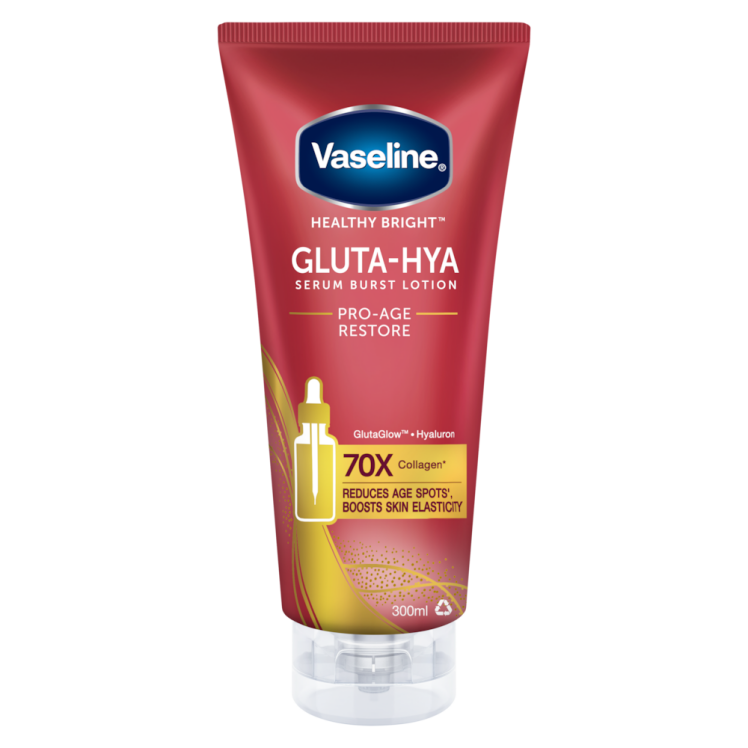 لوسیون سرمی بدن ضدچروک، سفت‌کننده، روشن‌کننده و ضدلک وازلین Vaseline Gluta-Hya Serum Burst Lotion Pro-Age Restore