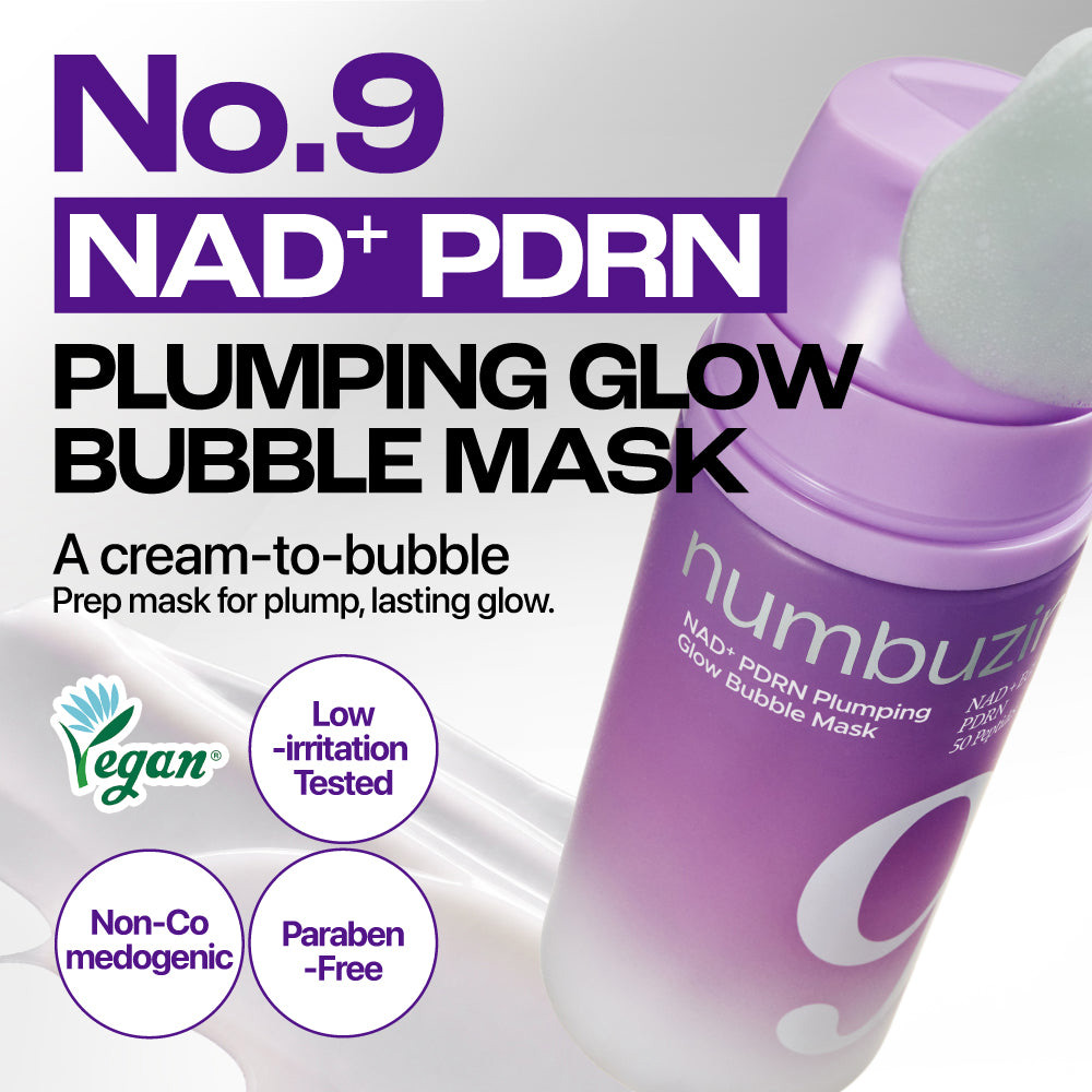  ماسک حبابی حجم دهنده و درخشان کننده PDRN و +NAD شماره 9 نامبوزین numbuzin No.9 NAD+ PDRN Plumping Glow Bubble Mask 