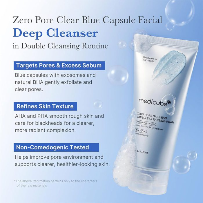فوم شوینده کپسولی سالیسیلیک اسید مدی کیوب لایه بردار ملایم و کنترل منافذ پوست Medicube Zero Pore SA Clear Capsule Cleans