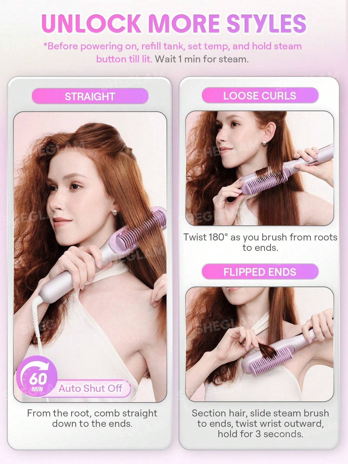  SHEGLAM Hydra Shot Steam Straightening Brush Pro برس اتو مو بخار حرفه‌ای هیدرا شات شیگلم – مدل Pro 