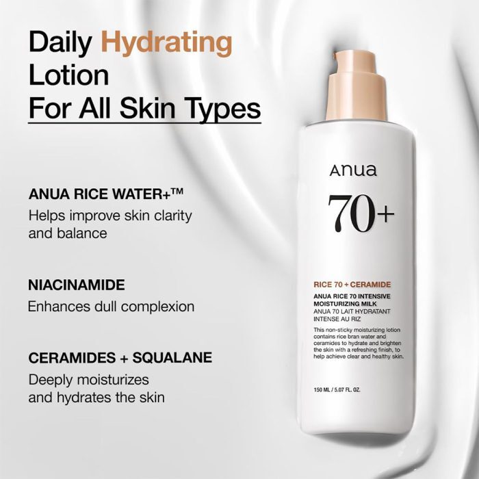  مرطوب‌کننده و روشن‌کننده برنج و سراماید آنوا Anua Rice 70 Intensive Moisturizing Milk 