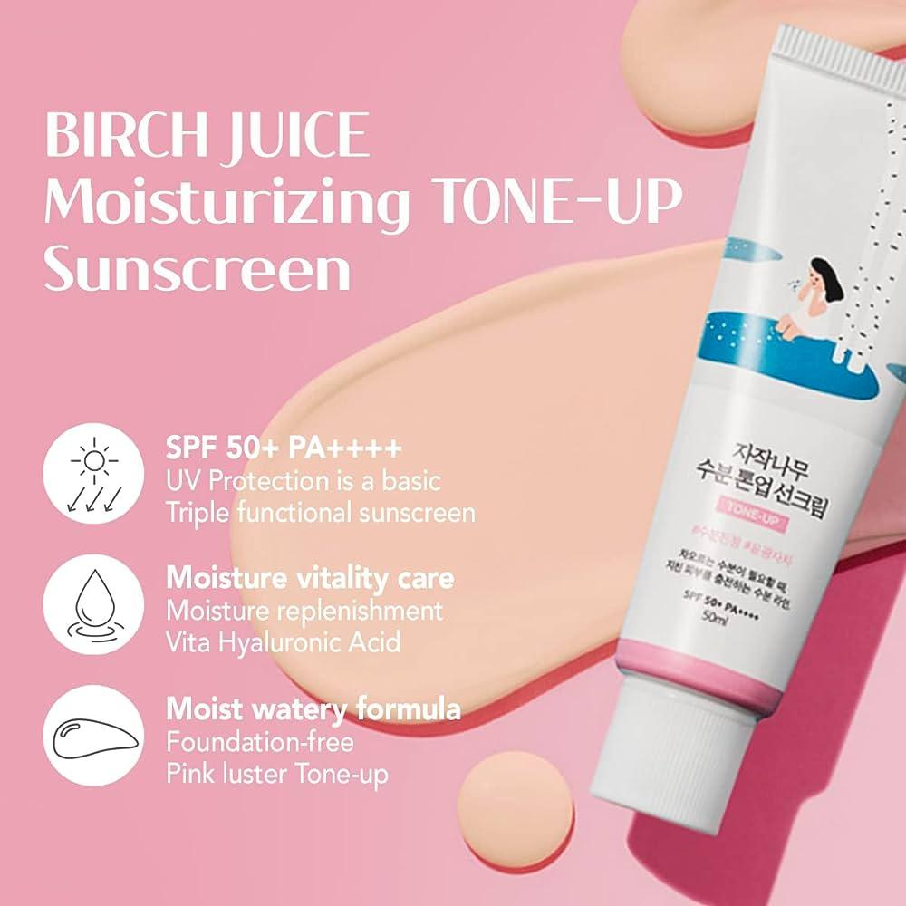  کرم ضد آفتاب تون آپ تسکین دهنده و مرطوب کننده شیره توس راندلب Round Lab Birch Juice Moisturizing Tone-up Sunscreen 