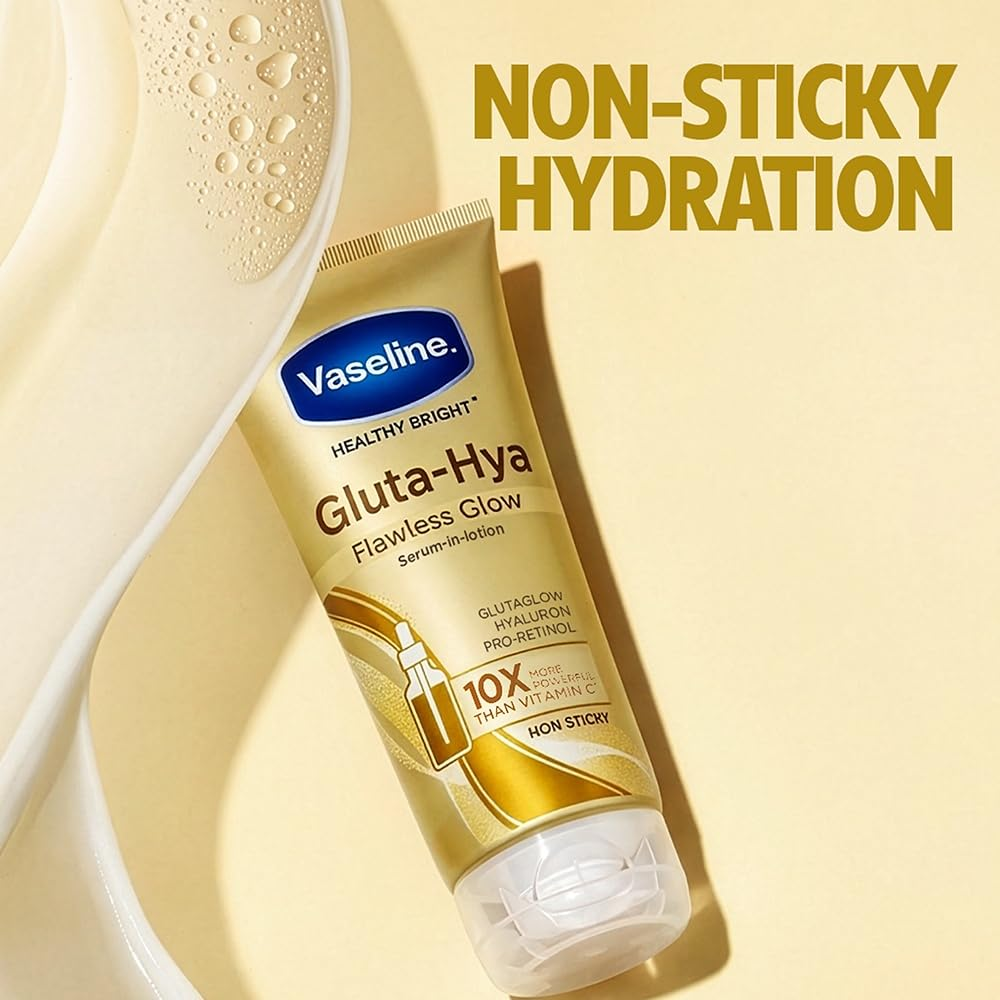 لوسیون سرمی بدن وازلین گلوته-هیا فلاولس گلو روشنکننده و ضدلکVaseline Healthy Bright Gluta-Hya Flawless Glow Serum-in-Lo