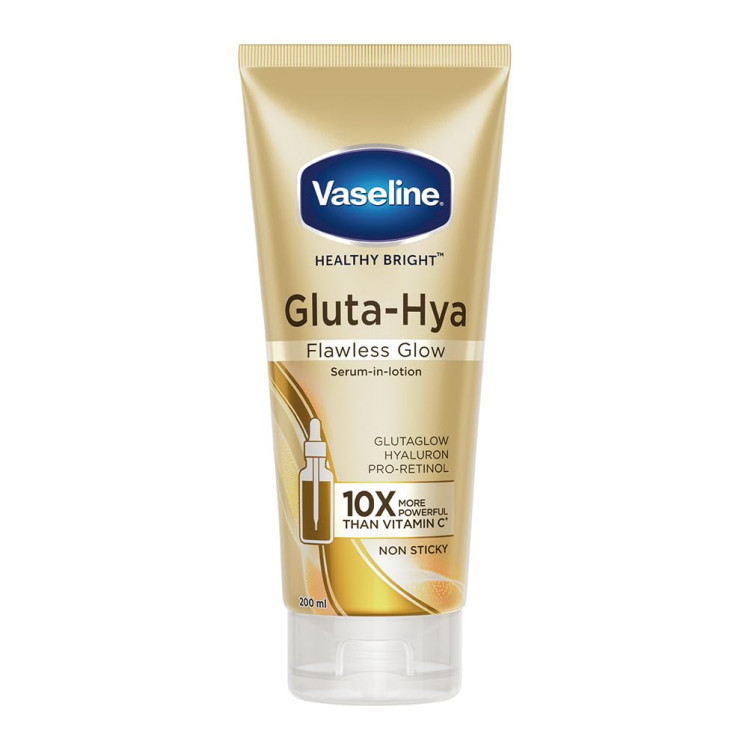 لوسیون سرمی بدن وازلین گلوته-هیا فلاولس گلو روشن‌کننده و ضدلکVaseline Healthy Bright Gluta-Hya Flawless Glow Serum-in-Lo