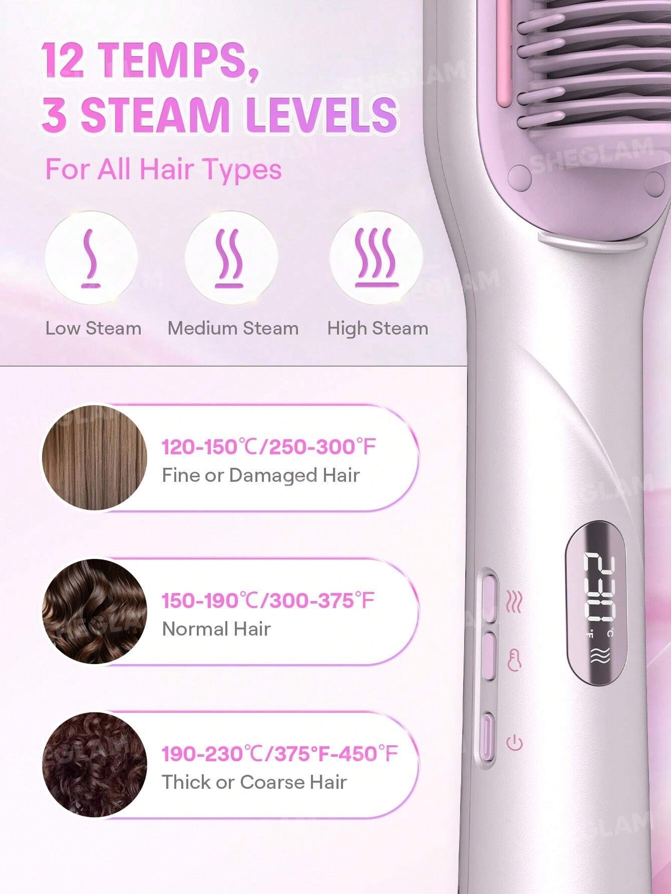  SHEGLAM Hydra Shot Steam Straightening Brush Pro برس اتو مو بخار حرفه‌ای هیدرا شات شیگلم – مدل Pro 