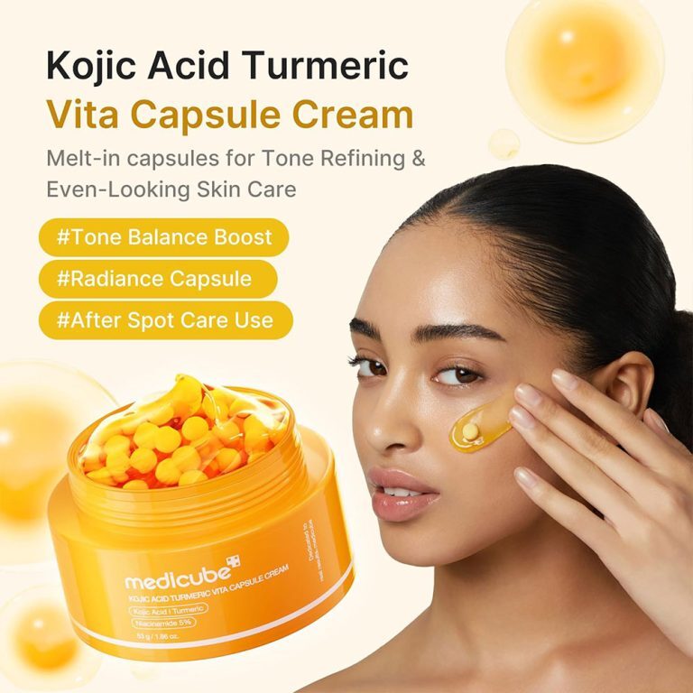  کرم کپسولی کوجیک اسید و زردچوبه مدی کیوب روشن کننده و تسکین دهنده قوی پوست Medicube Kojic Acid Turmeric Vita Capsule Cre 