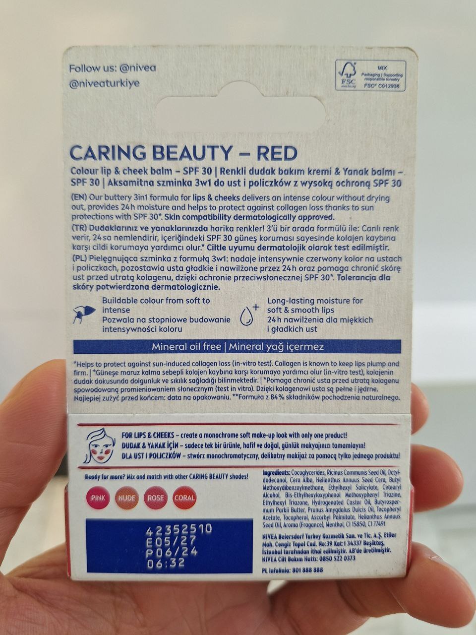  بالم لب 3 کاره نیوا رنگ قرمز red 