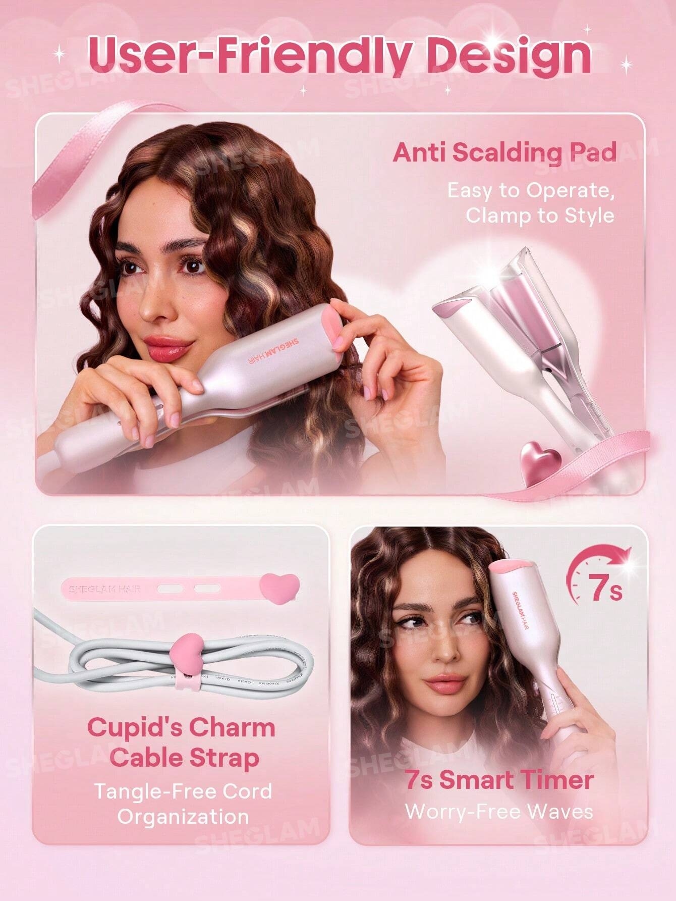  دستگاه ویو مو ساحلی شیگلم سایز 25 Cupid's Charm Beach Babe Hair Waver-25mm UK Plug 