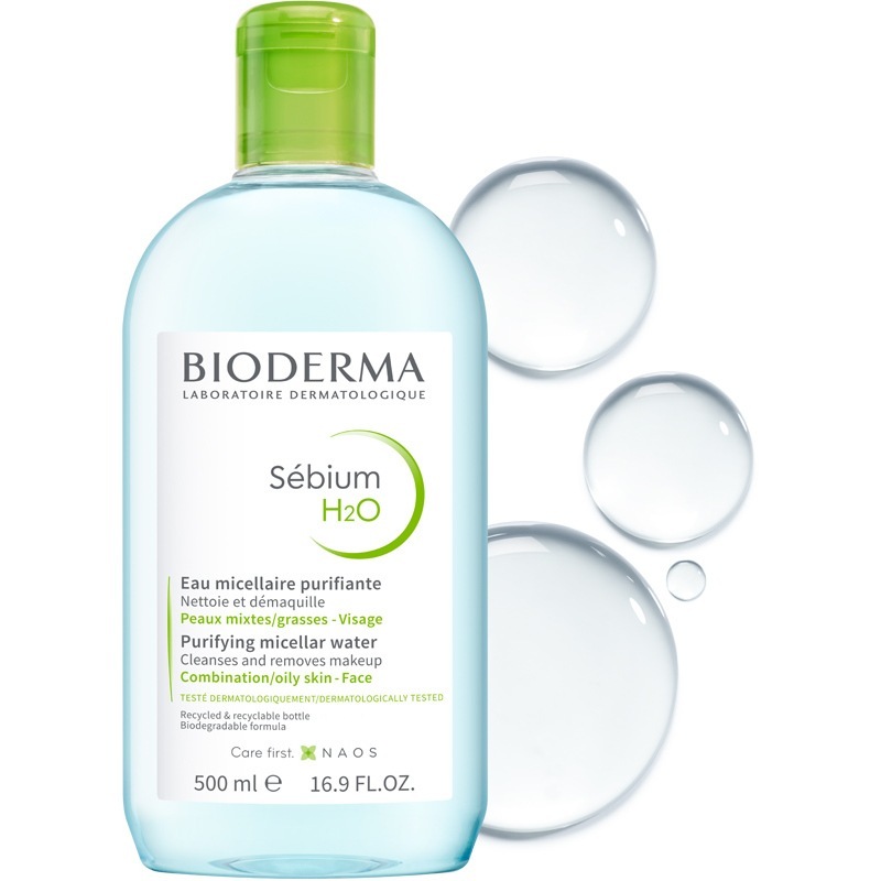 میسلار واتر پوست چرب و مختلط Sebium H2O بایودرما (سبز) 500 میل و 250 میل 