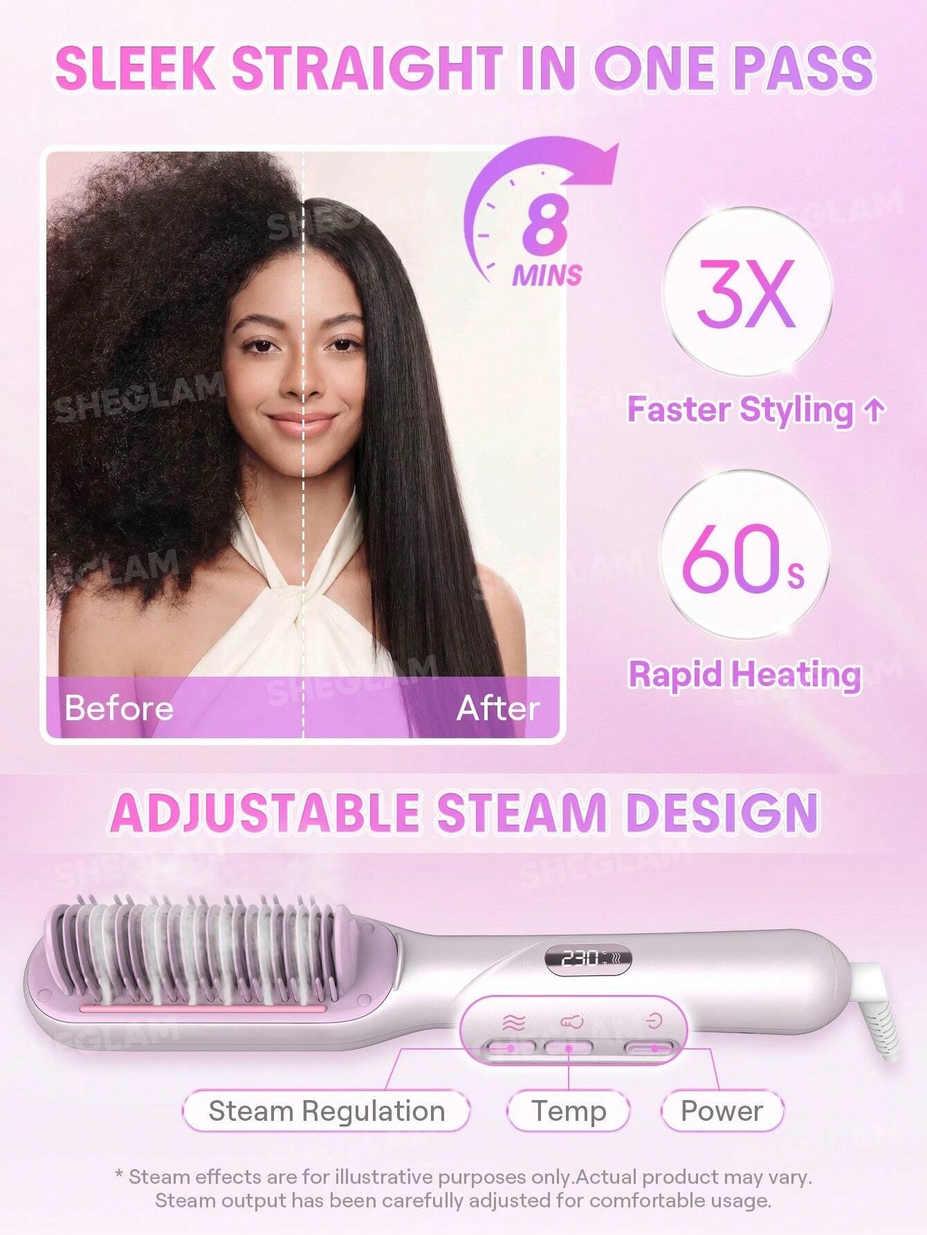  SHEGLAM Hydra Shot Steam Straightening Brush Pro برس اتو مو بخار حرفه‌ای هیدرا شات شیگلم – مدل Pro 
