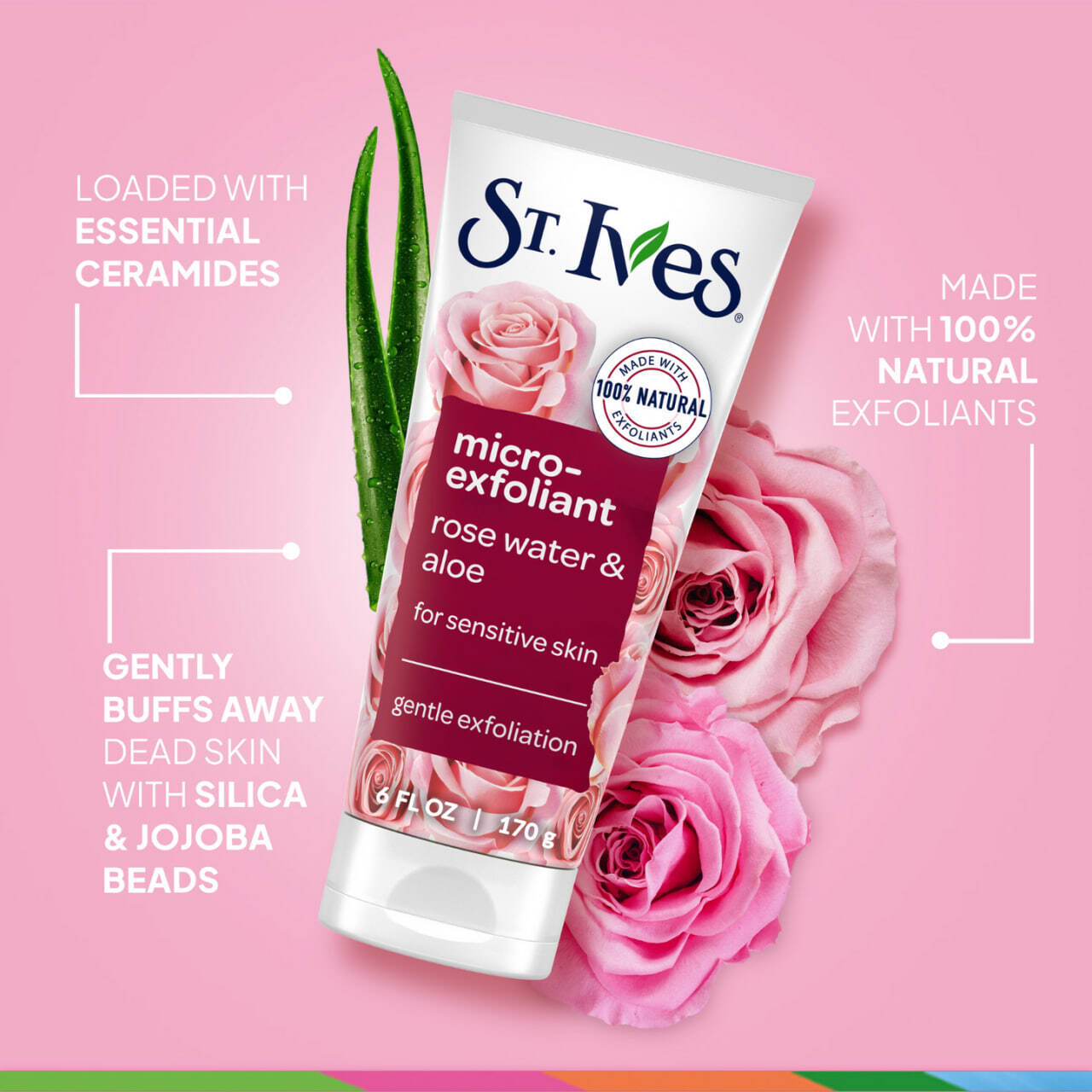  اسکراب میکرو لایه‌بردار آب رز و آلوئه سینت ایوز St. Ives برای پوست حساس 