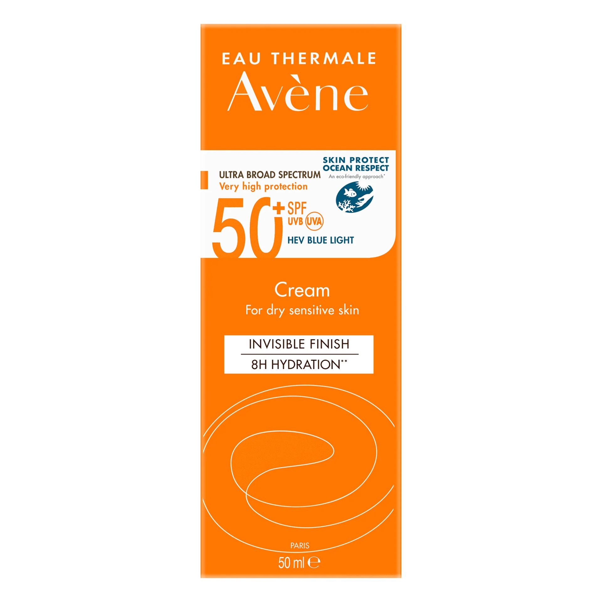  ضدآفتاب بی رنگ اون مناسب پوست خشک و حساس حجم 50 میل Avène Very High Protection Sun Cream SPF50+ for Dry, Sensitive Skin 