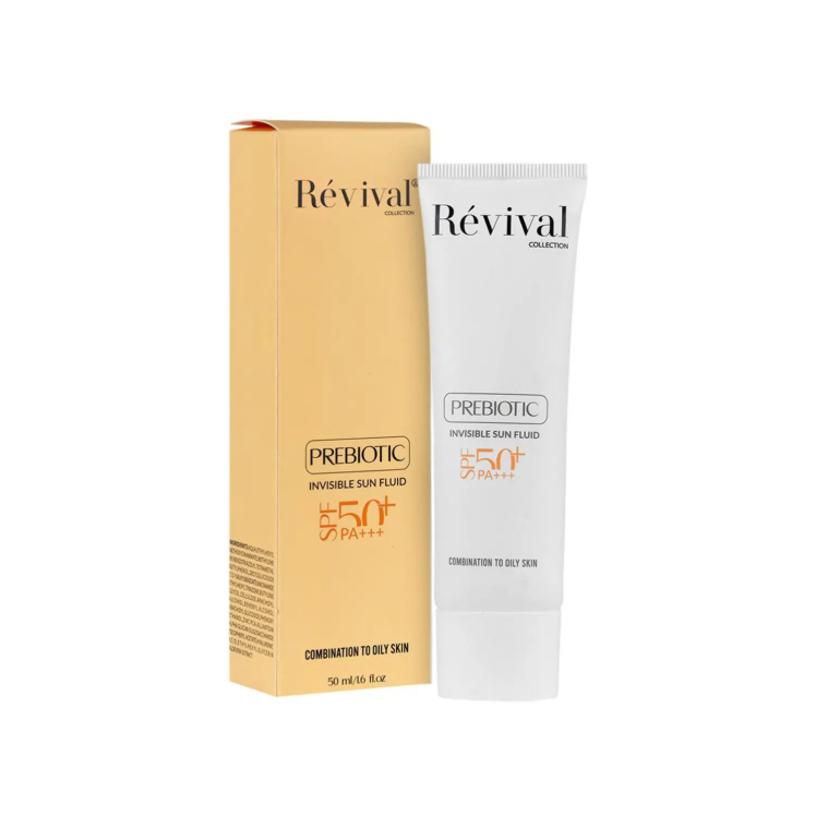 فلوئید ضد آفتاب پریبیوتیک SPF50 رویوال مناسب پوست چرب و مختلط حجم 50 میلی لیتر