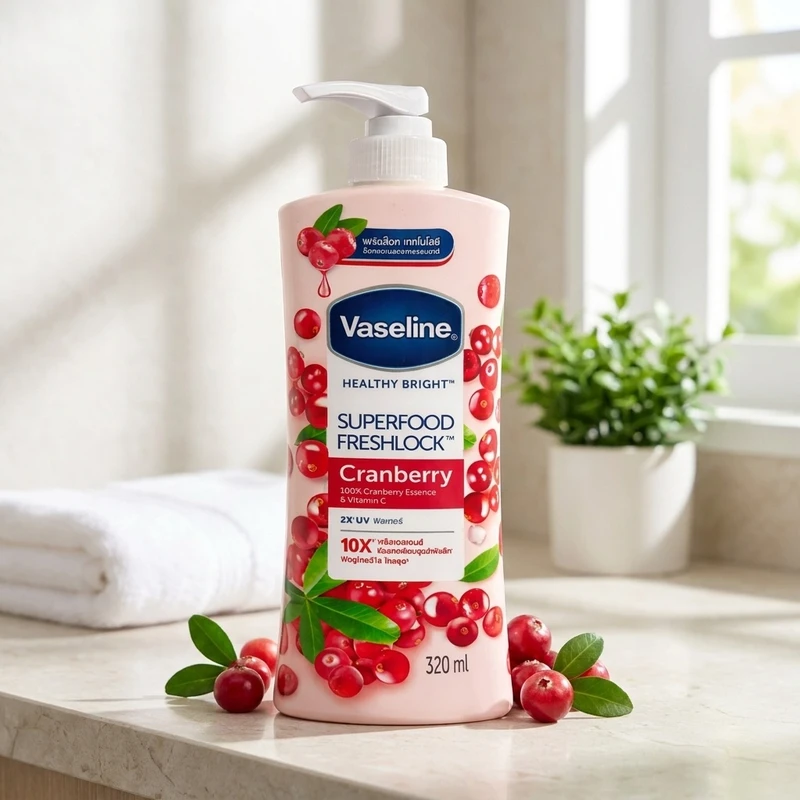  لوسیون بدن کرمی وازلین مدل Cranberry ضد خشکی، مناسب انواع پوست، حجم 320 میلی‌لیتر 